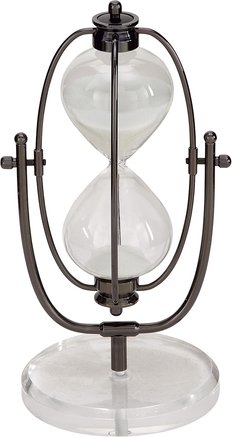 Silver Acrylic Hourglass Sand Timer with Iron Cage, 6 L x 6 W x 12 H, Pack of 2 P80170
