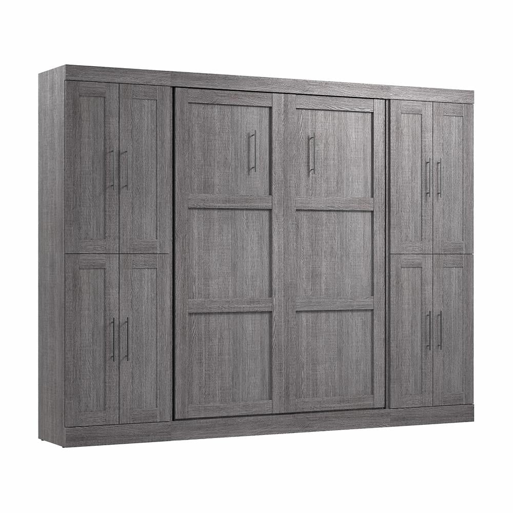 Bark Gray Full Murphy Bed with Storage Cabinets X7354