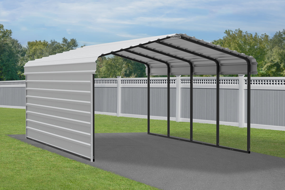 Galvanized Steel Carport with 1-Sided Enclosure, 12' x 20' x 7' S761675