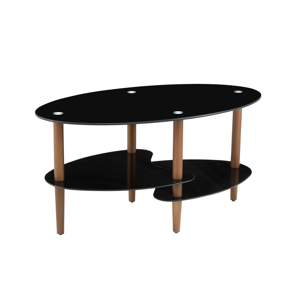 Black Oval Glass Coffee Table with Oak Legs H12446