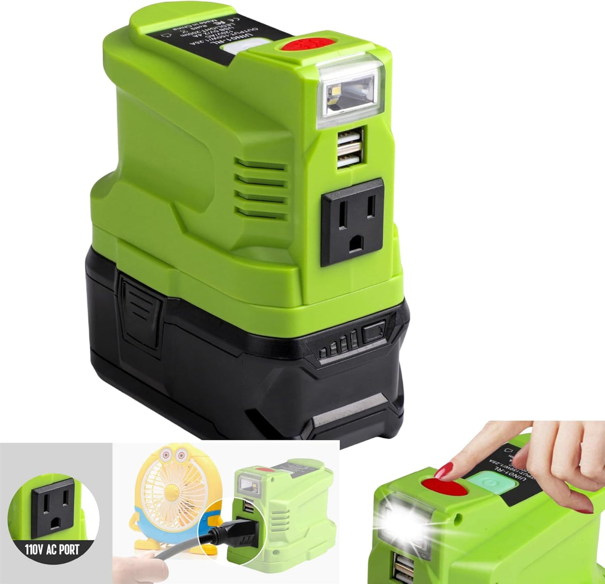 Power Inverter 150W Portable Charger DC 18V to AC 110 with AC/USB Port P46338