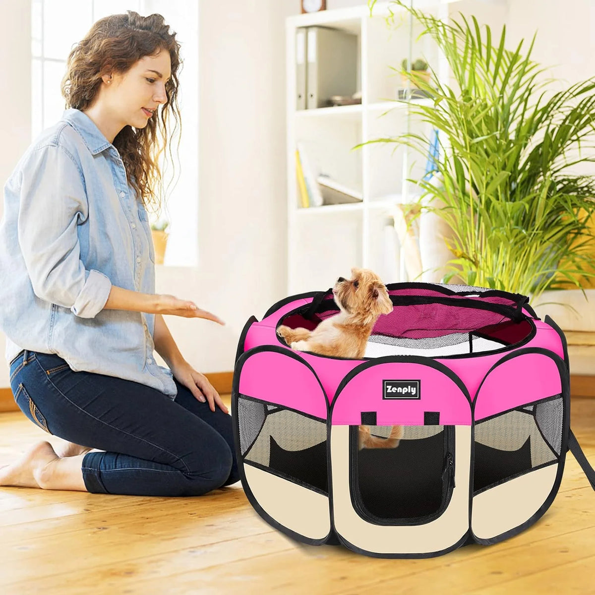 Portable Pet Playpen Foldable Pop Up Kennel Tent Crate with Shade Ventilation Mesh N38401