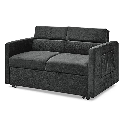 Grey Chenille Fabric Convertible Sofa with Adjustable Back O450