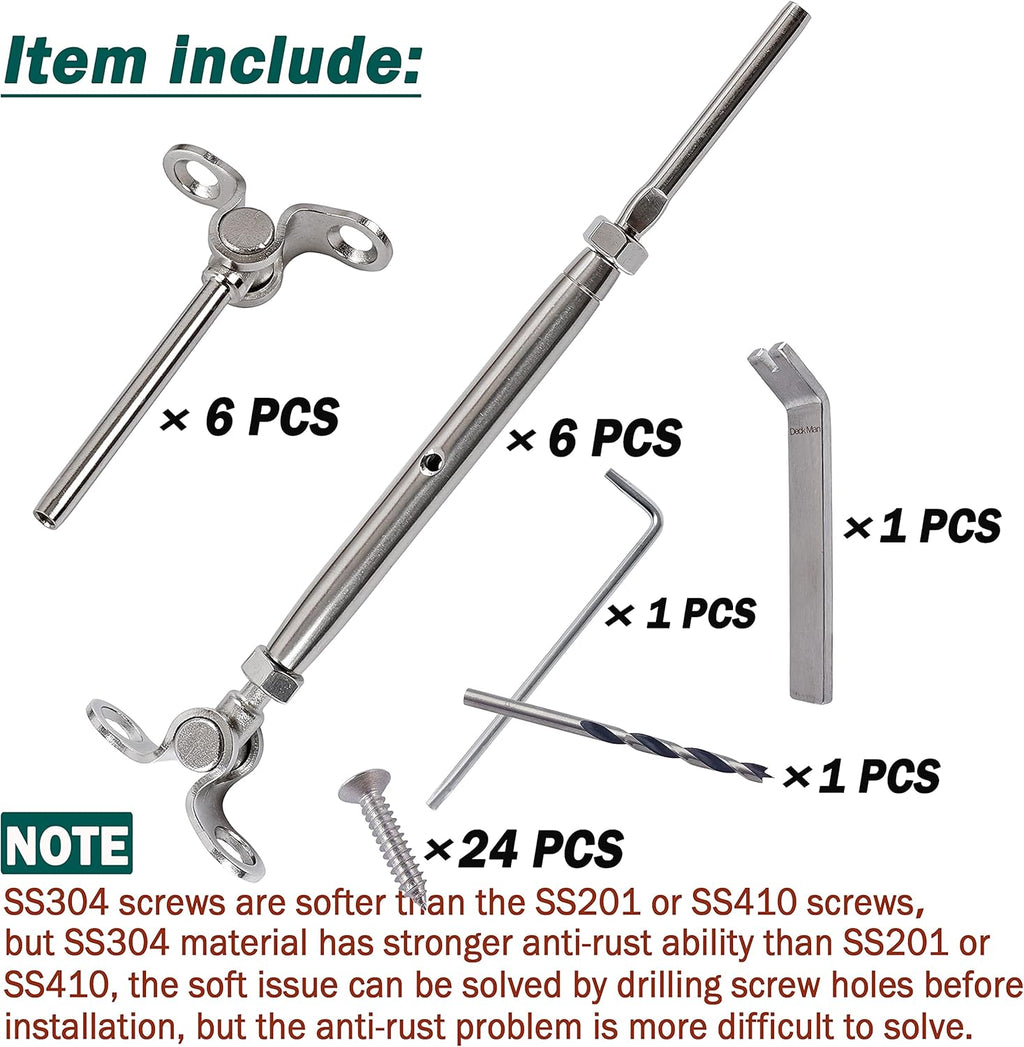 T316-Stainless Steel Adjustable Angle 1/8 Cable Railing Kit/Hardware for Wood Post (30 Pack) W784111