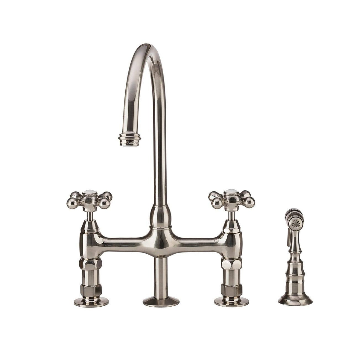 Brushed Nickel Gooseneck Kitchen Faucet with Metal Cross Handles Q479130