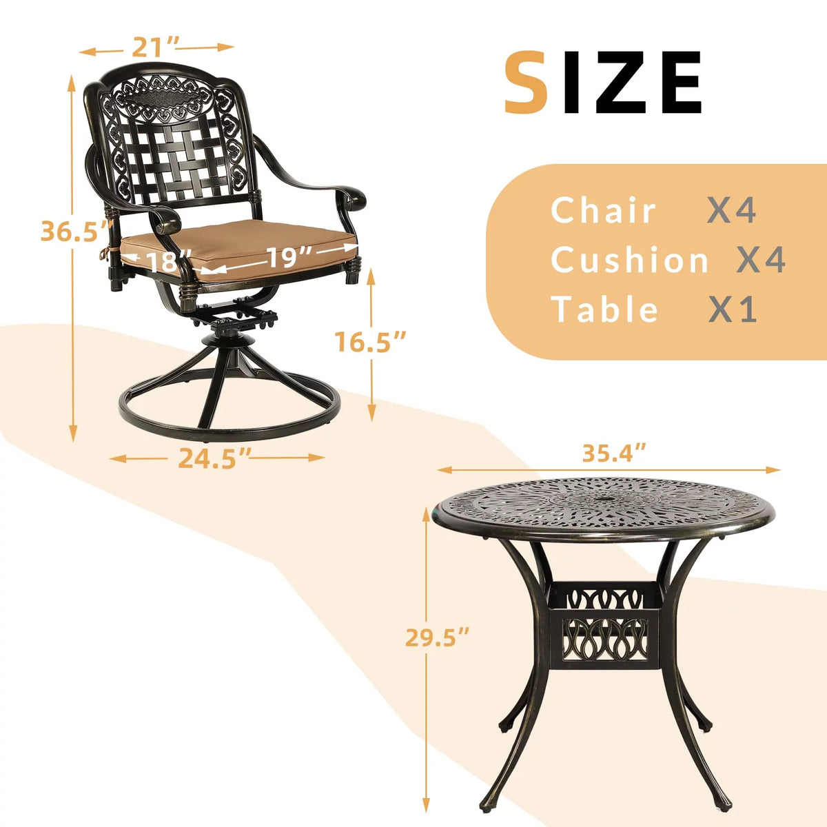 5 Piece Cushioned Swivel Rocking Patio Dining Set with 35.2" Round Table Z81586