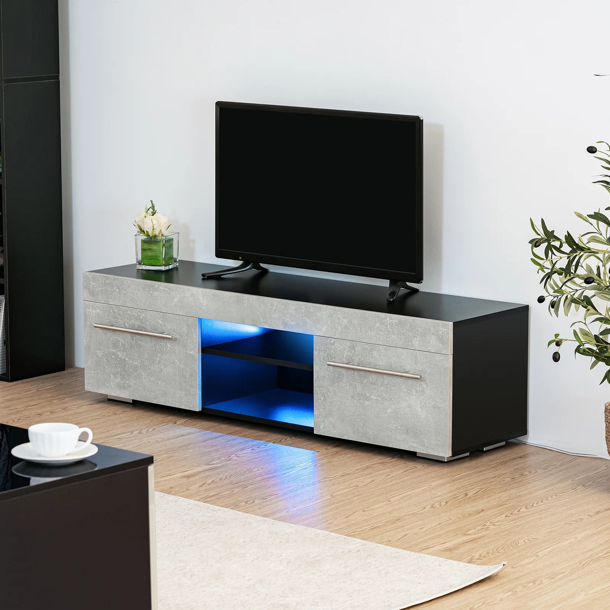 White High Gloss TV Stand with LED Lights I925