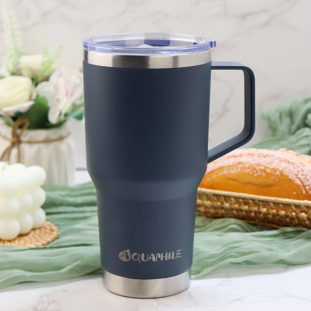 30oz Light Blue Stainless Steel Insulated Coffee Mug with Handle B183