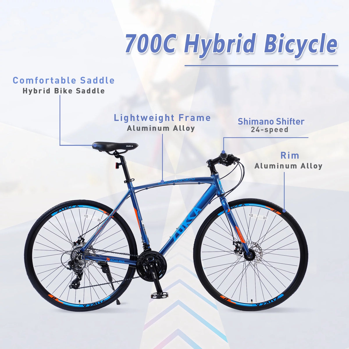 Blue 24 Speed 700C Hybrid Bike A70487