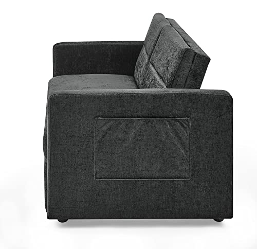 Grey Chenille Fabric Convertible Sofa with Adjustable Back O450