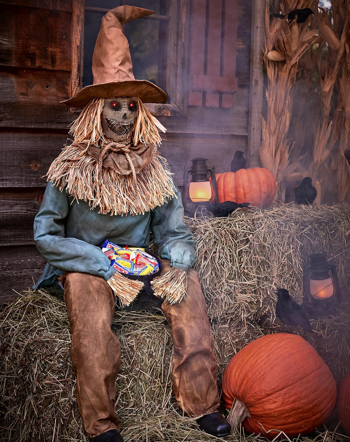 4.5 Ft Scary Sitting Scarecrow Animatronic N990