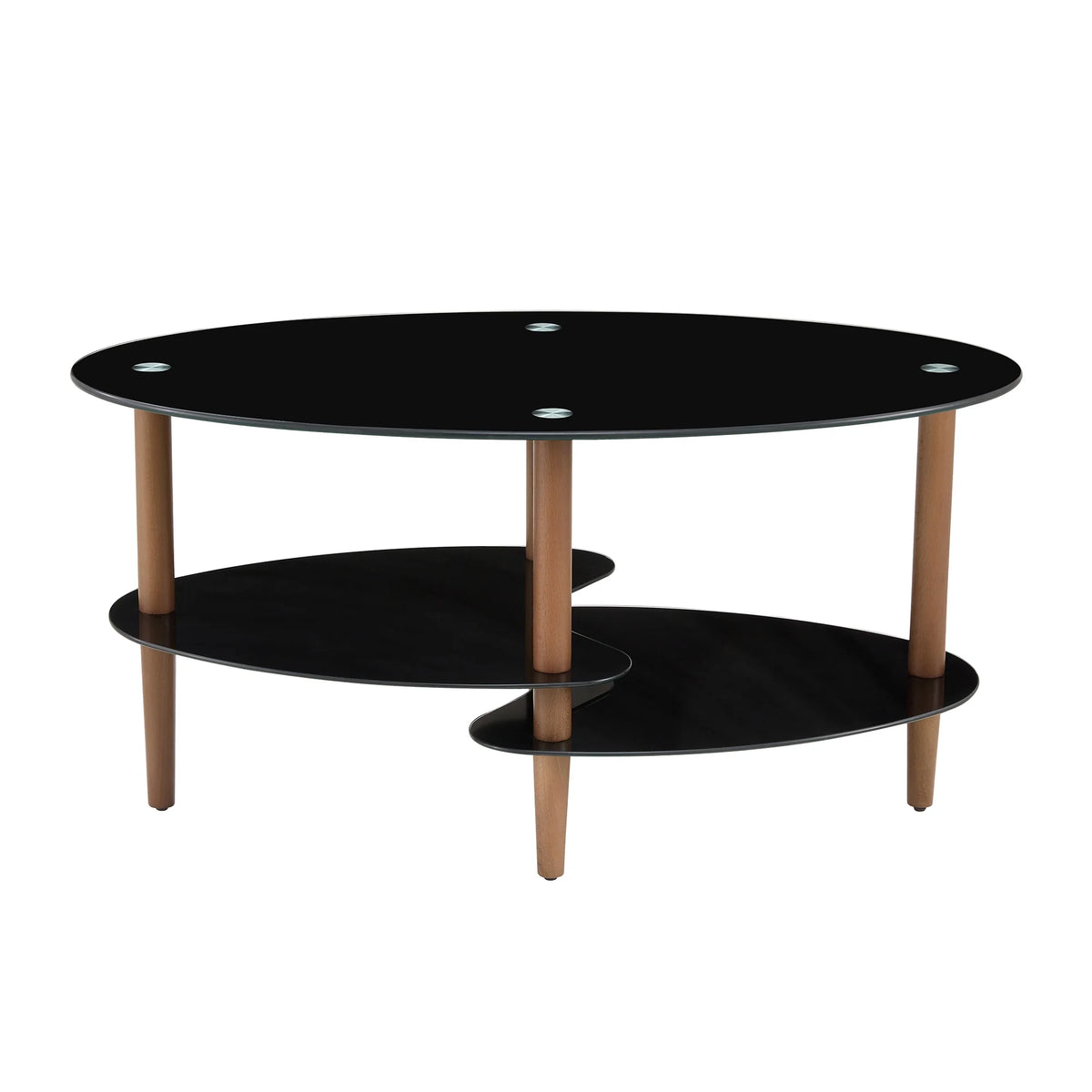 Black Oval Glass Coffee Table with Oak Legs H12446