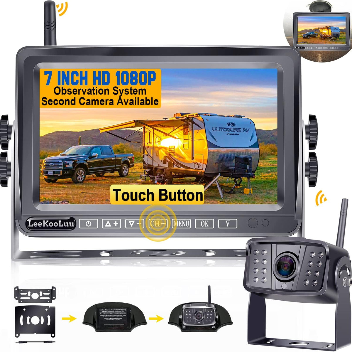 Wireless HD 1080P Backup Camera 7 Inch Monitor Rear View System A894