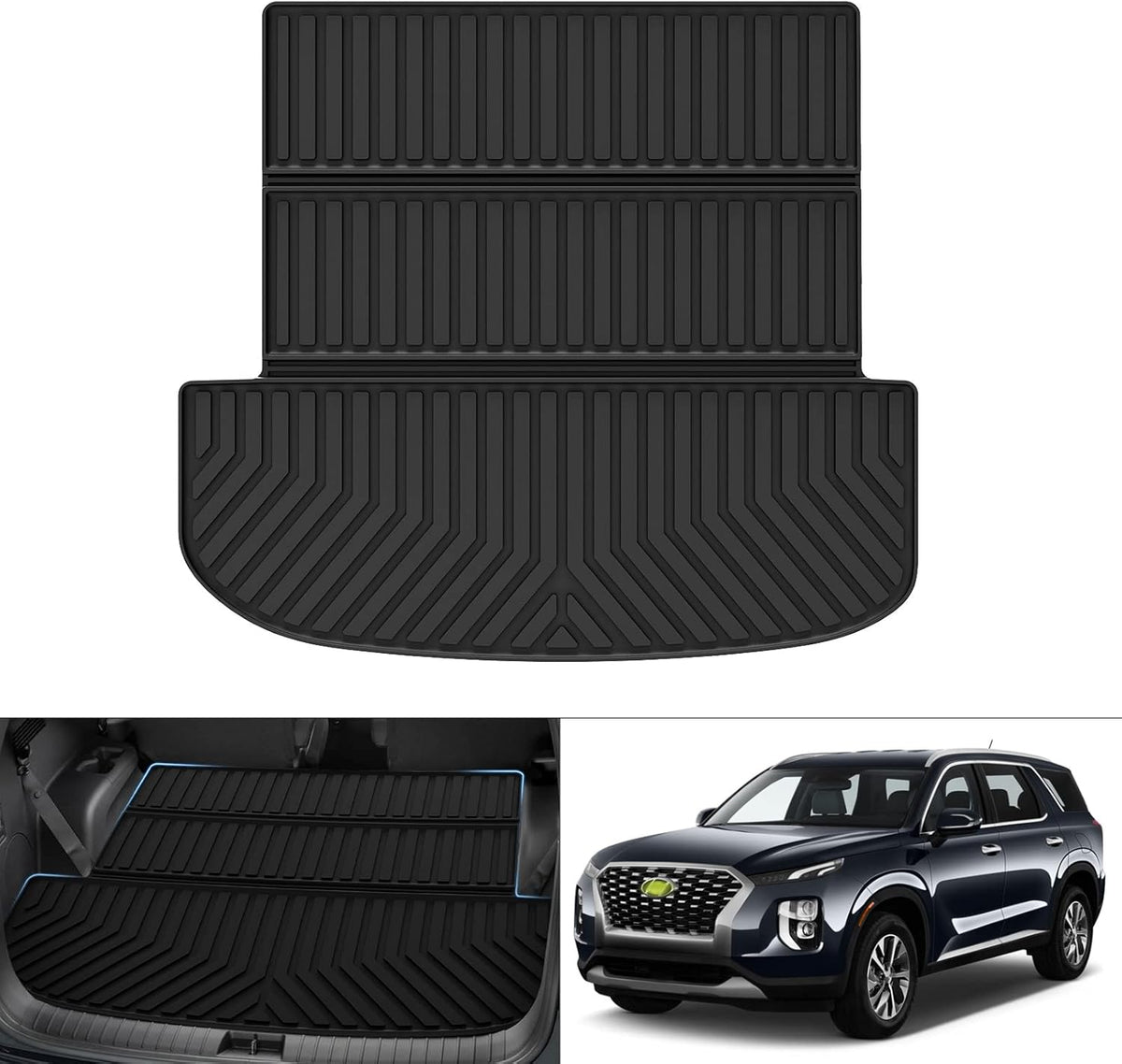 Custom Fit Car Cargo Mat for Hyundai Palisade 3rd Row Down All Weather TPO Non-Slip Pack of 2 J107