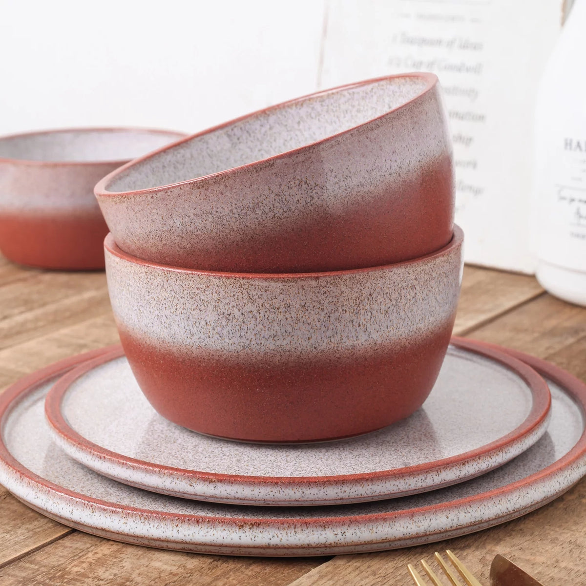 32-Piece Red Stoneware Dinnerware Set X57164