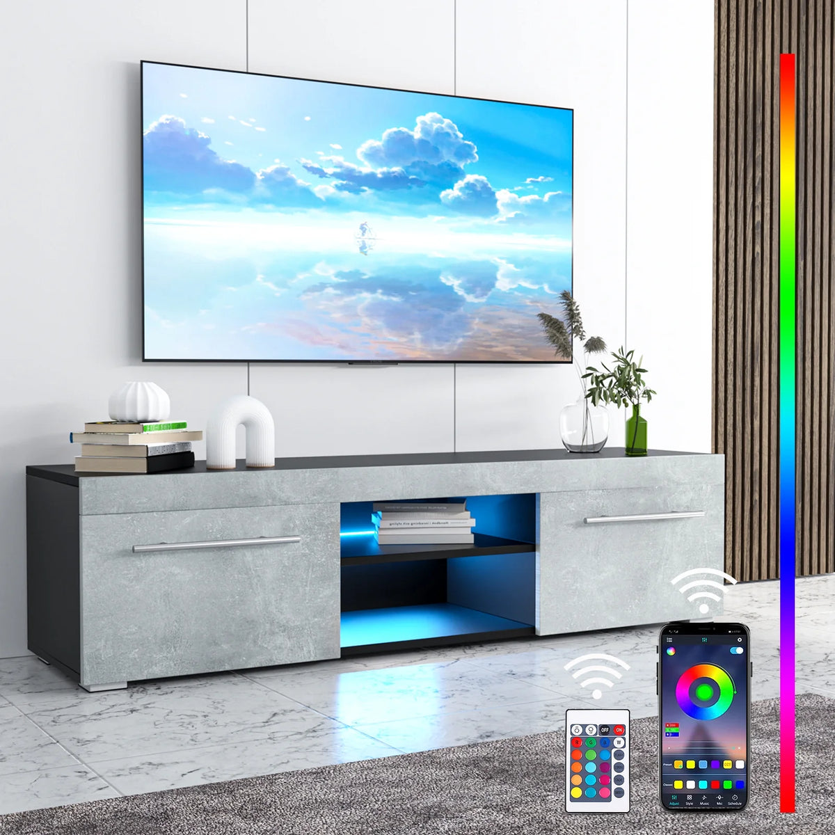 White High Gloss TV Stand with LED Lights I925