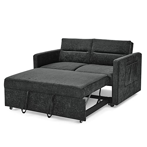 Grey Chenille Fabric Convertible Sofa with Adjustable Back O450