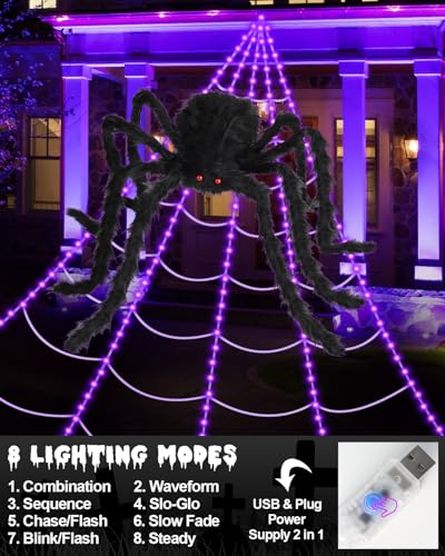 Giant Spider Halloween Projector with Spider Webs Lights Set B7112