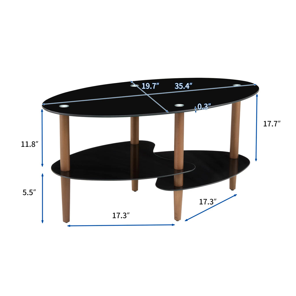 Black Oval Glass Coffee Table with Oak Legs H12446