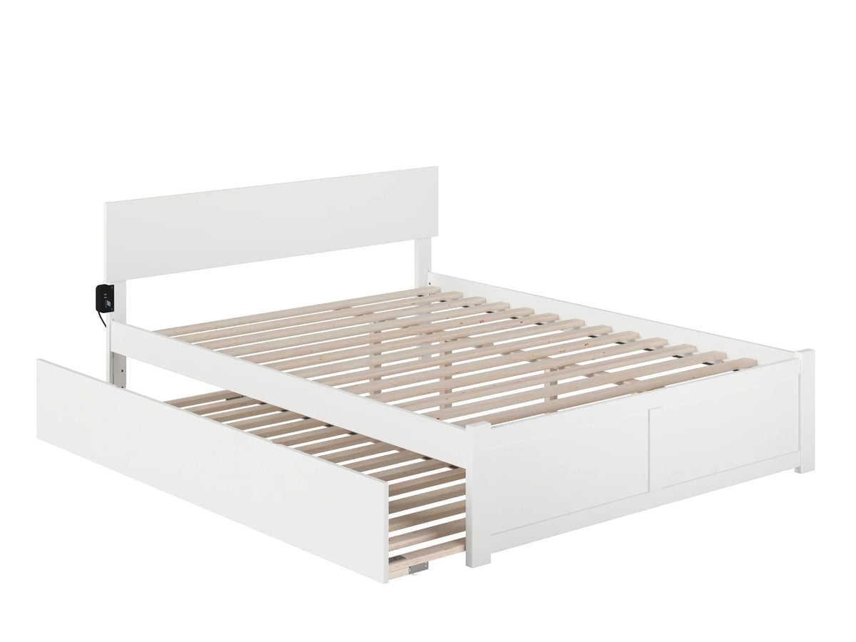Queen Wood Platform Bed with Headboard Footboard & Twin XL Trundle White R6347
