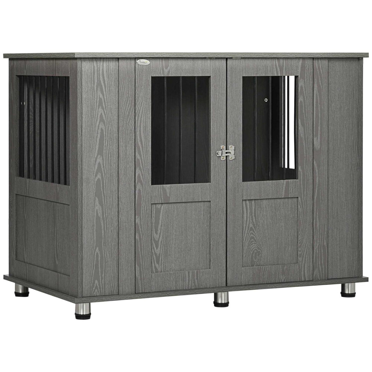 Wooden Dog Crate End Table with Lockable Magnetic Doors I572
