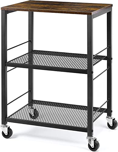 3 Tier Brown Rolling Utility Cart with Storage S359