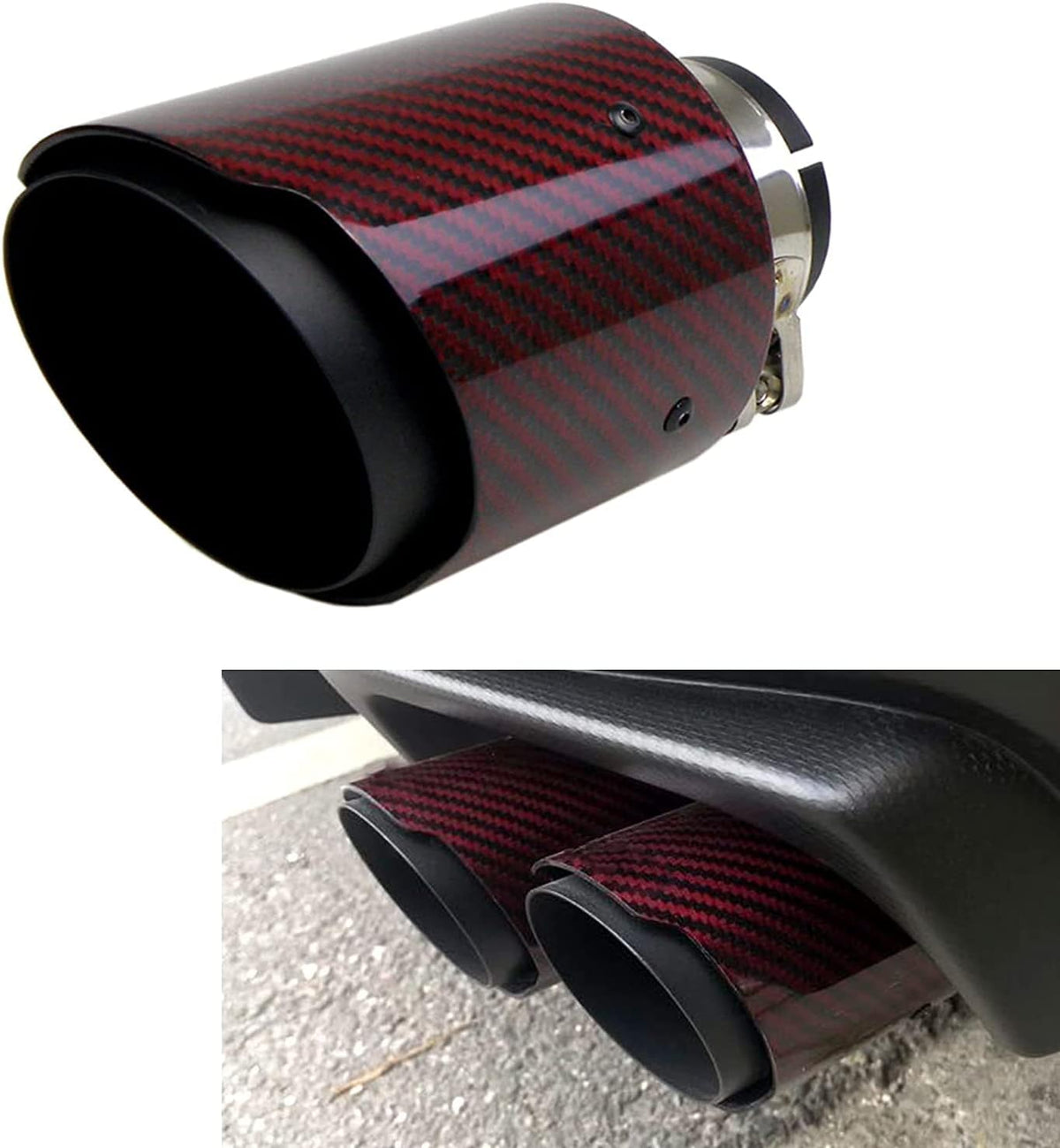 2.5 Inlet Exhaust Tip Muffler Stainless Steel and Glossy Carbon Fiber Car Tail Pipe, Outlet 89mm Pack of 2 Y74427