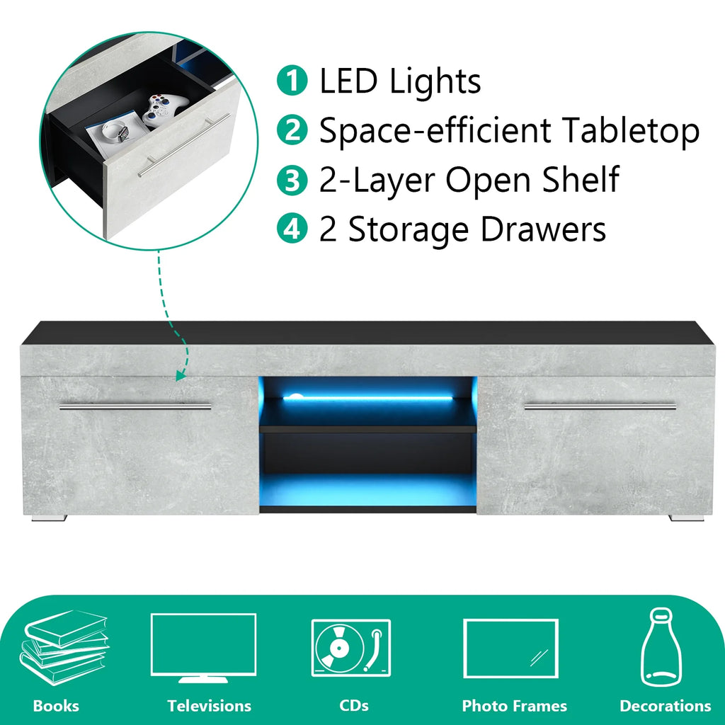 White High Gloss TV Stand with LED Lights I925
