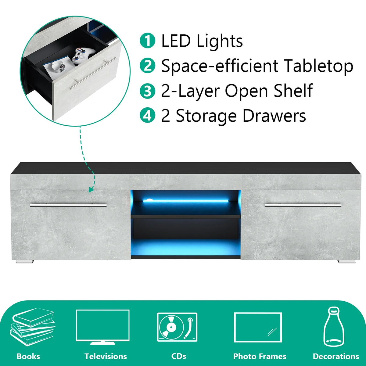 White High Gloss TV Stand with LED Lights I925