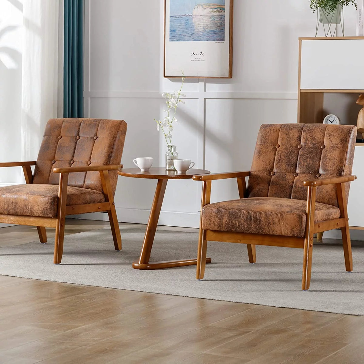 Mid Century Modern Accent Chair Set of 2 with Side Table G7394