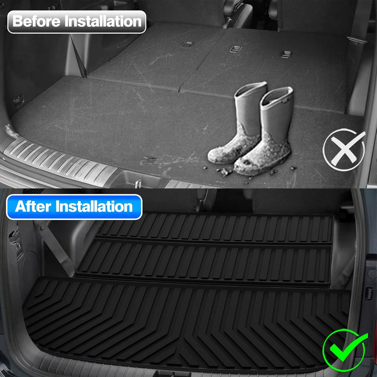 Custom Fit Car Cargo Mat for Hyundai Palisade 3rd Row Down All Weather TPO Non-Slip Pack of 2 J107