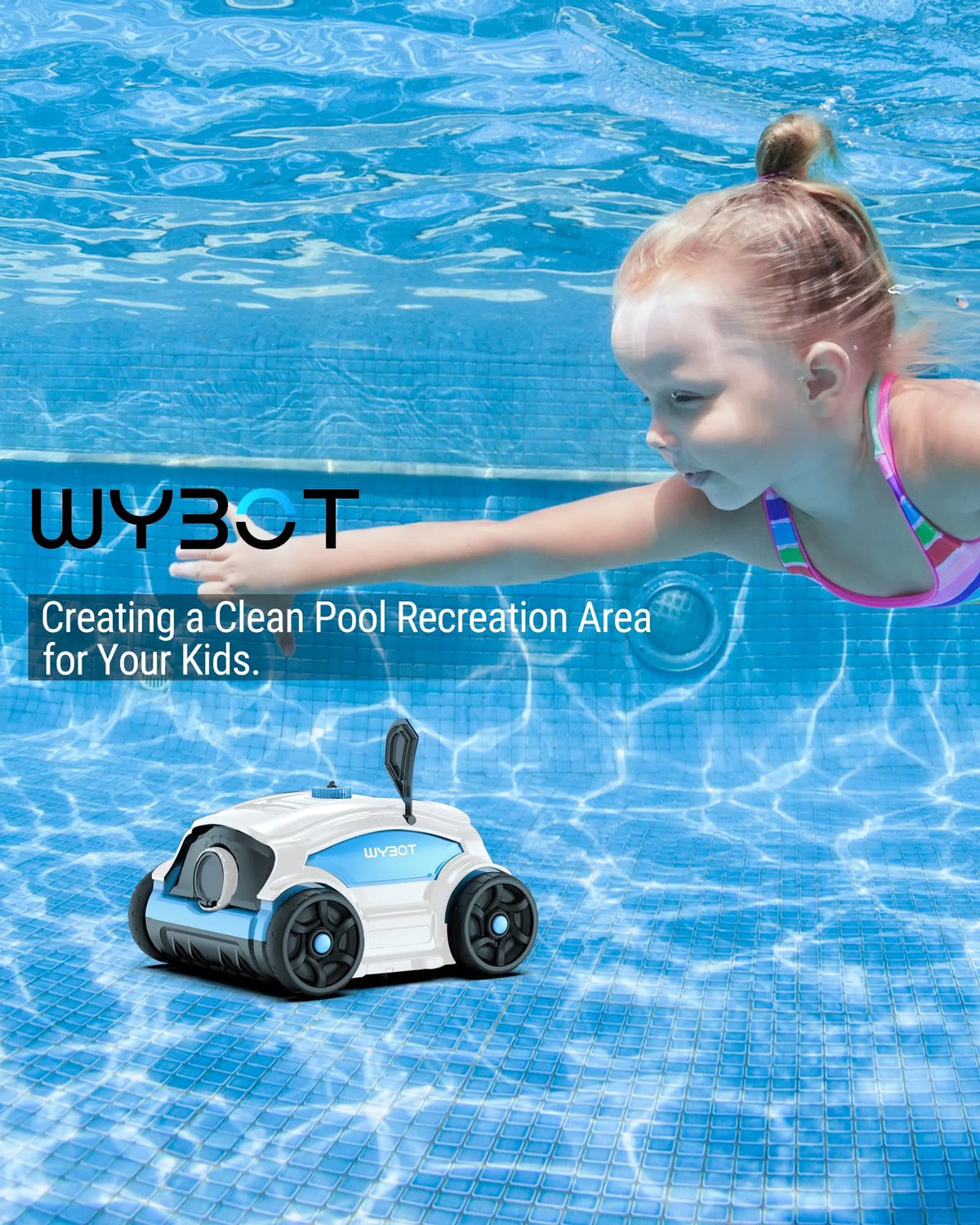 Cordless Robotic Pool Cleaner 45W 130Mins Black and Blue T969