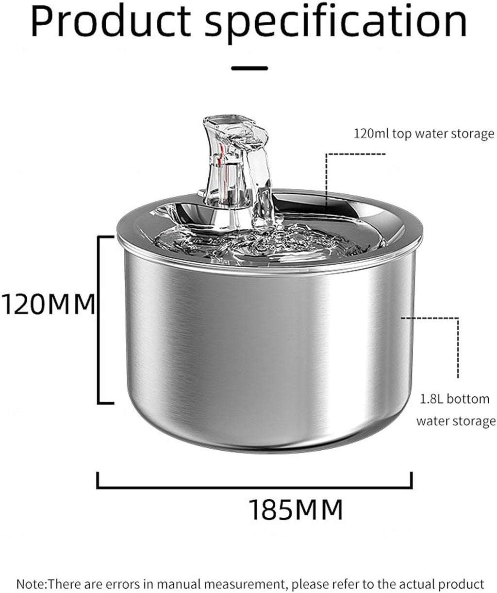 Stainless Steel Pet Water Fountain, 2L/67OZ Adjustable Water Flow X415316