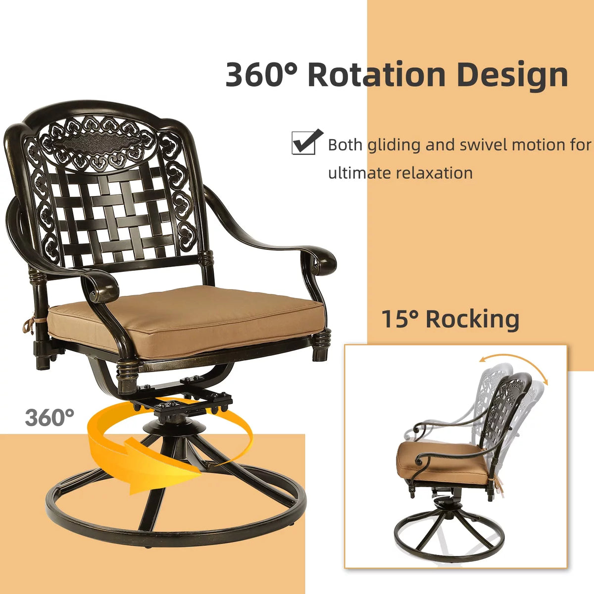 5 Piece Cushioned Swivel Rocking Patio Dining Set with 35.2" Round Table Z81586