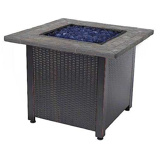 30-Inch Square 30,000 BTU Propane Outdoor Fire Pit Table with Blue Fire Glass A433