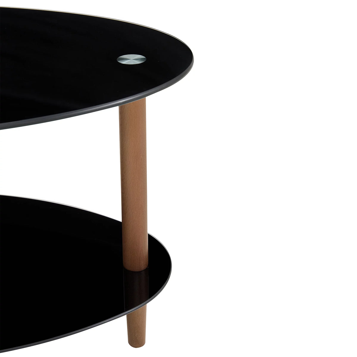 Black Oval Glass Coffee Table with Oak Legs H12446