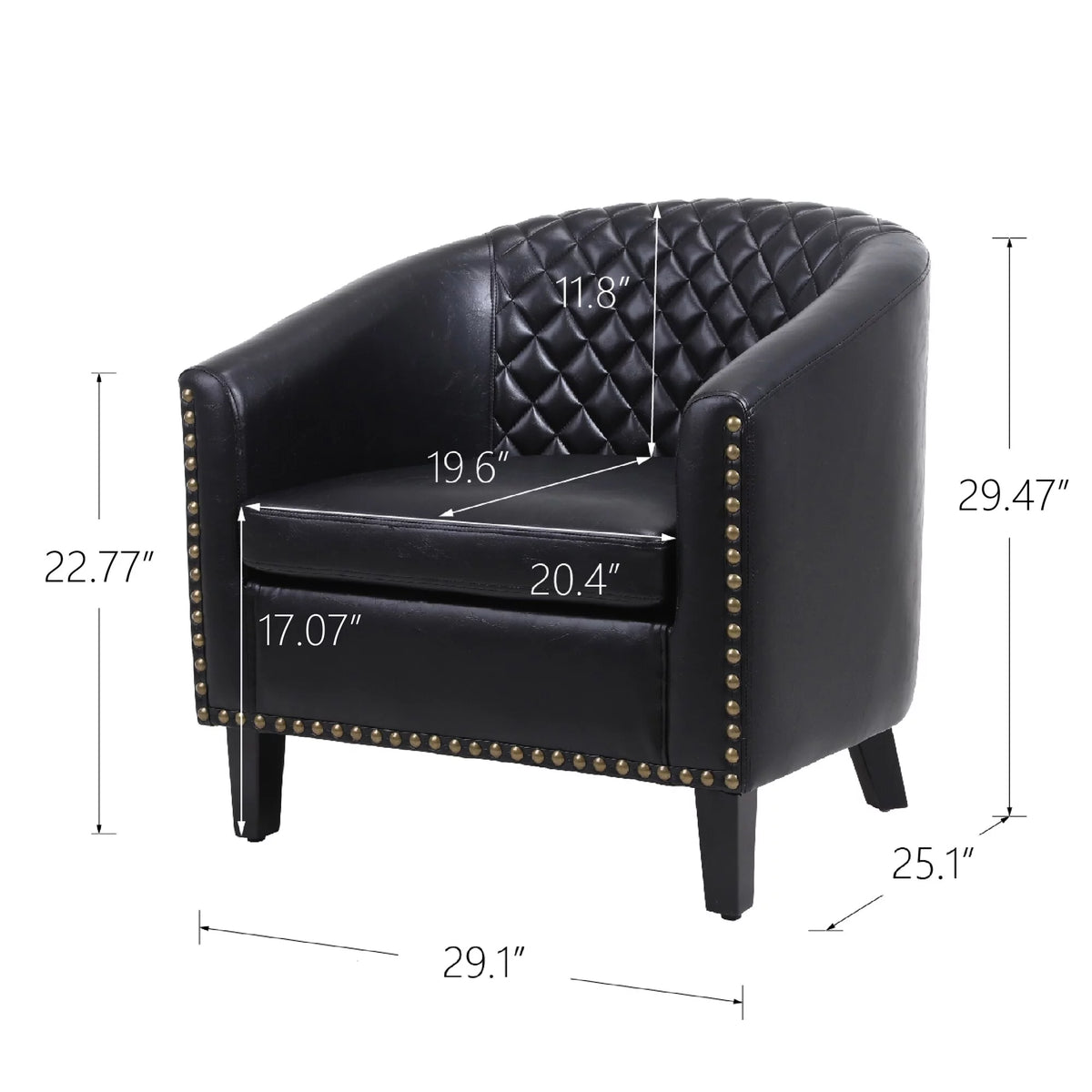 Black PU Leather Barrel Chair with Nailheads U44253