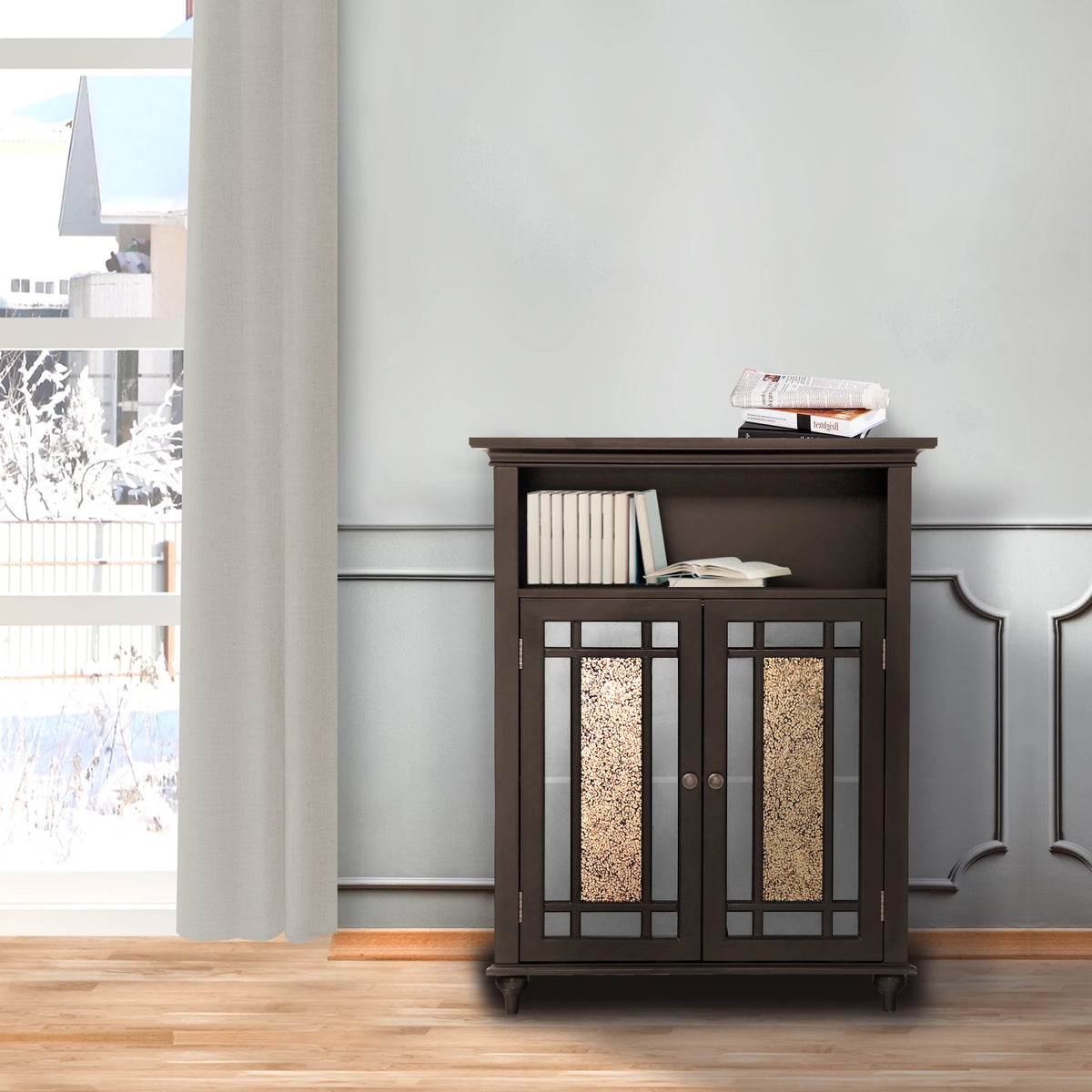 Wooden Bathroom Floor Cabinet with Glass Doors T8320