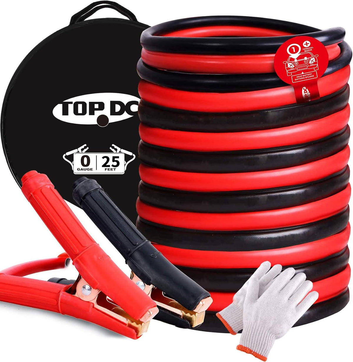 0 Gauge 25 Feet Heavy Duty Booster Cables with Carry Bag T5330