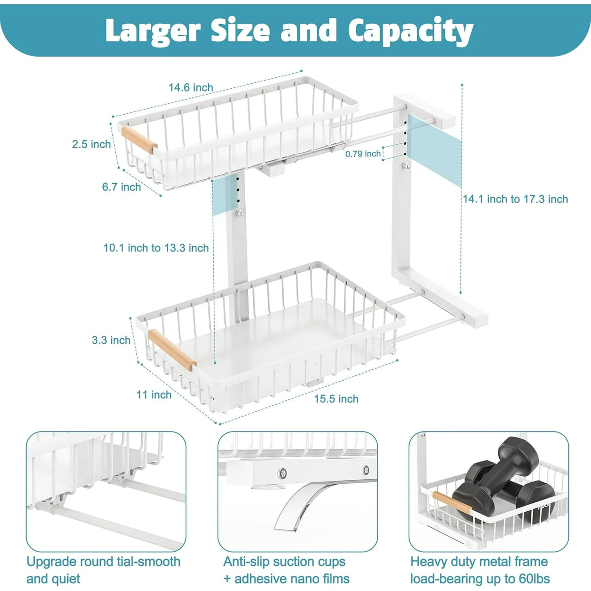 White 2 Pack 2 Tier Slide Out Under Sink Organizer R454