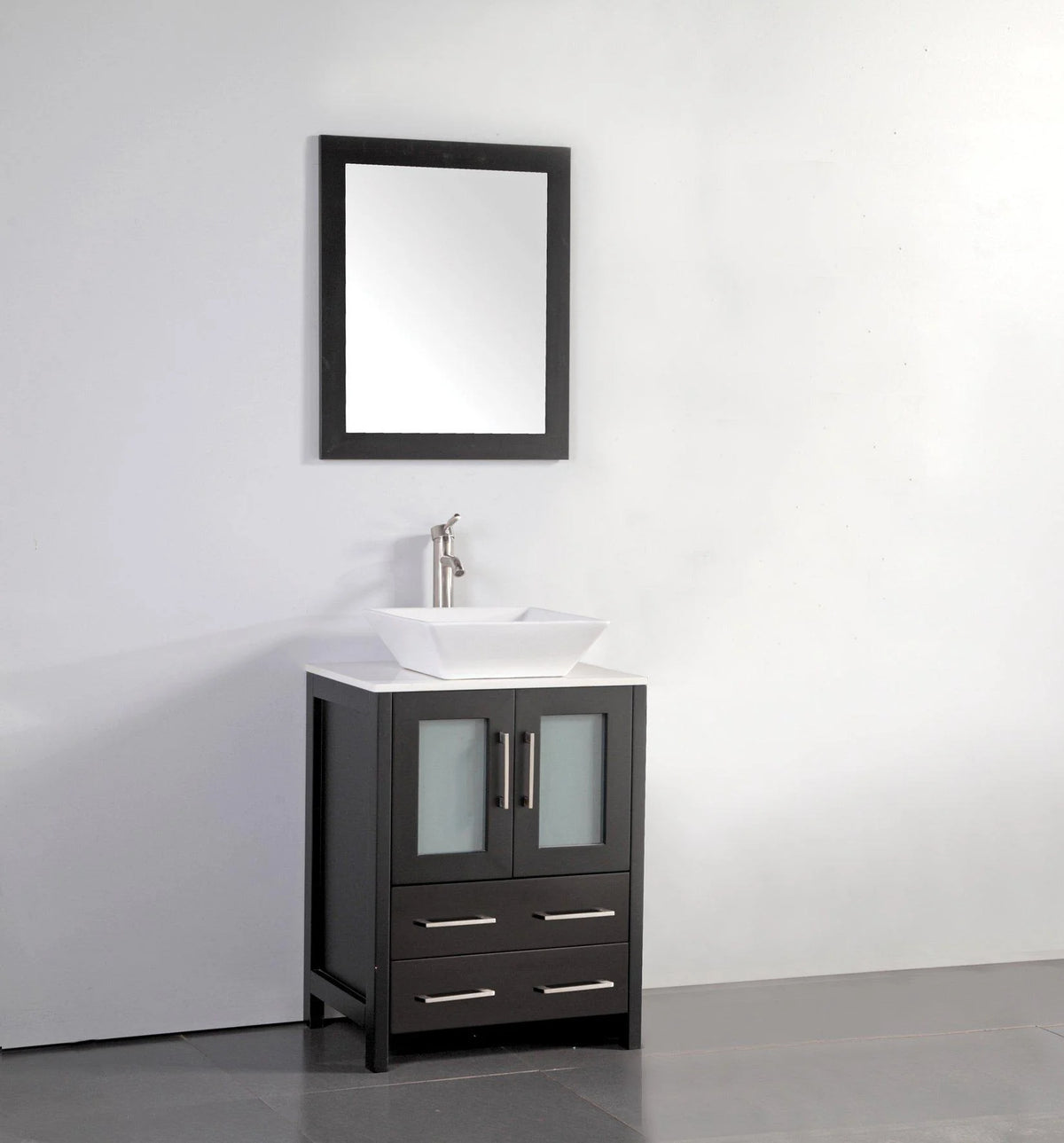 24 in. Espresso Bathroom Vanity with White Ceramic Single Basin Top and Mirror C31755