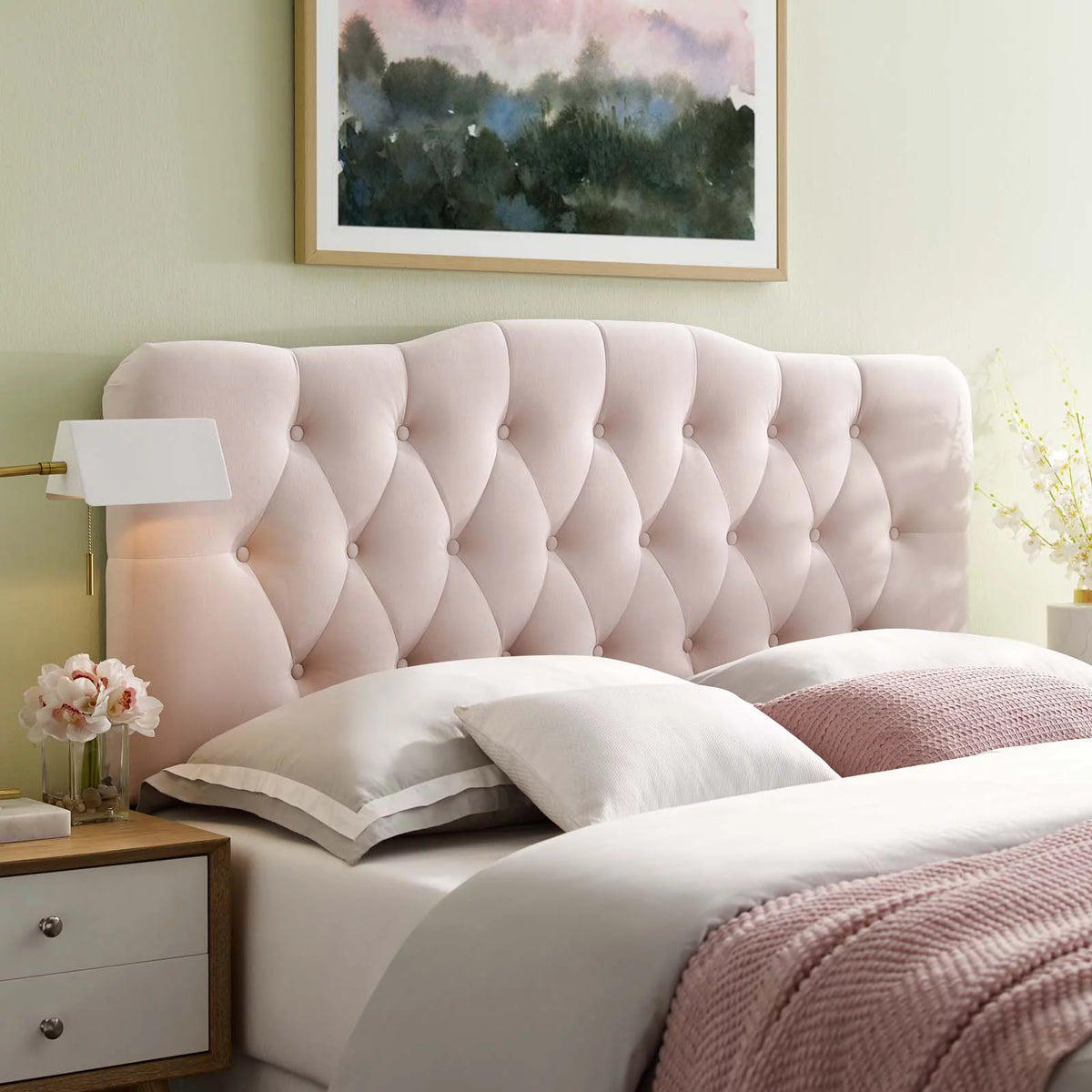 Pink Velvet Full Size Tufted Headboard R890595