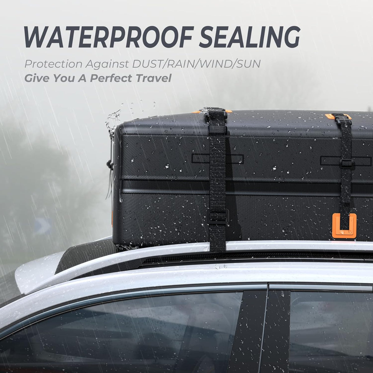 Car Rooftop Bag, 21 Cubic, 100% Waterproof, Rooftop Cargo Carrier with 10 Straps + 4 Door Hooks + Anti-Slip Mat + Storage Bag X503