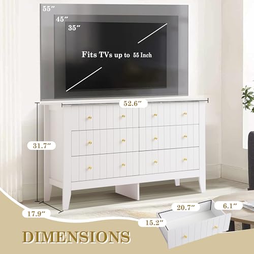 White 6 Drawer Wood Dresser with Metal Handle F425268
