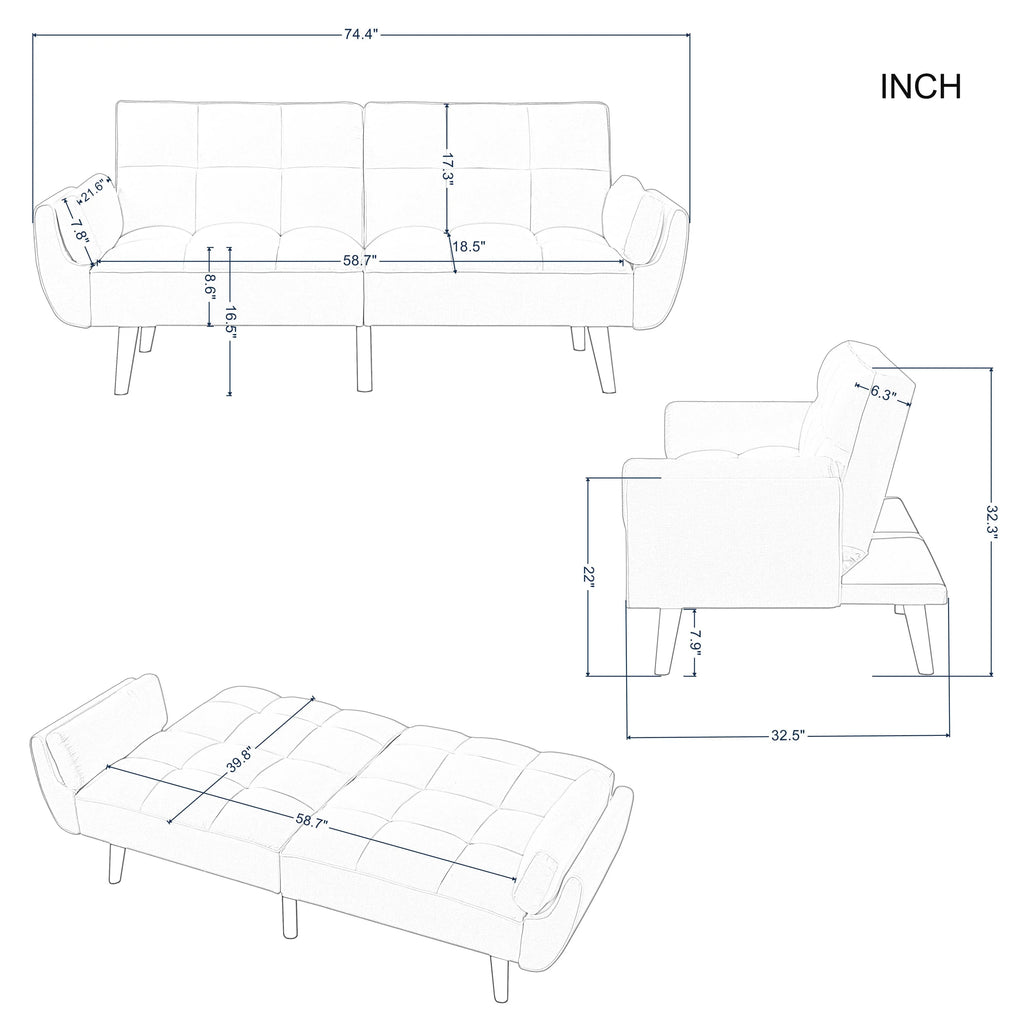 74.4 inch Foam Futon Sofa Bed with 2 Pillows N85126