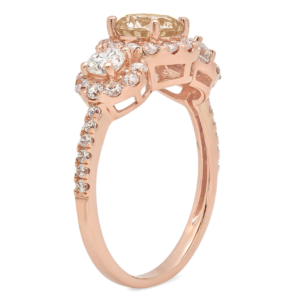 1.79ct Round Cut Brown Champagne Simulated Diamond 18k Rose Gold 3 Stone Ring Size 3.5 J834