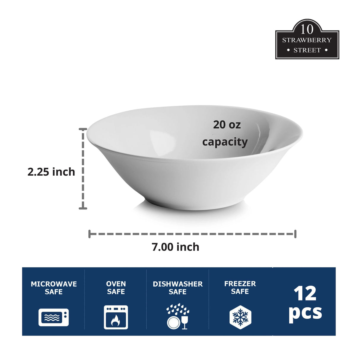 7" Round Ceramic Cereal Bowl Set of 12 White K590