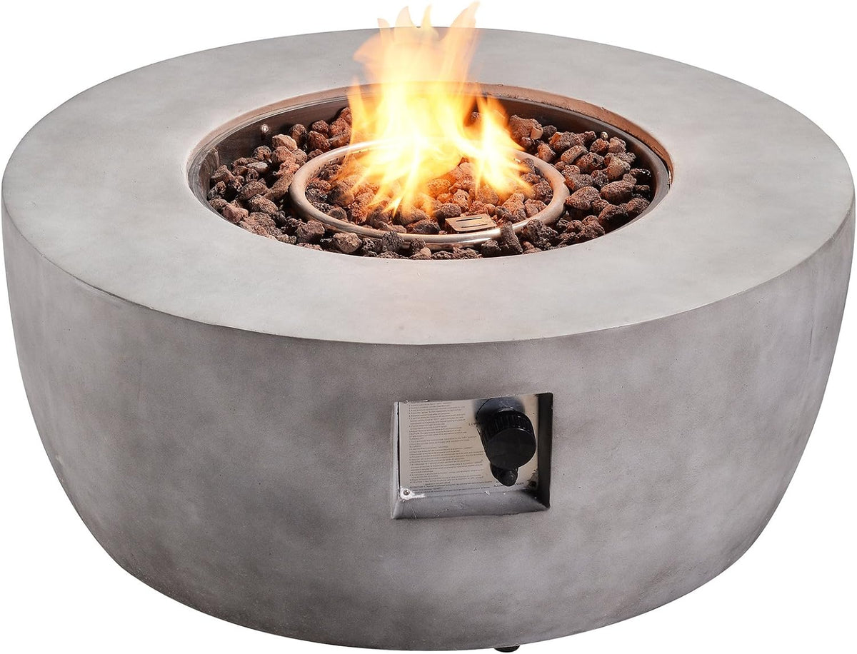Concrete Propane Gas Fire Pit Table with PVC Cover and Lava Rocks, 50,000 BTU, 36 inch, Light Gray A5838