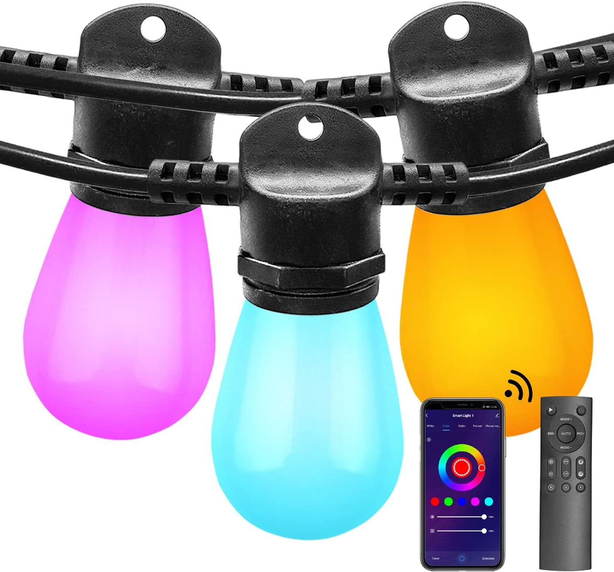 96FT Colored Waterproof String Lights with 30 Shatterproof RGB Bulbs S28687