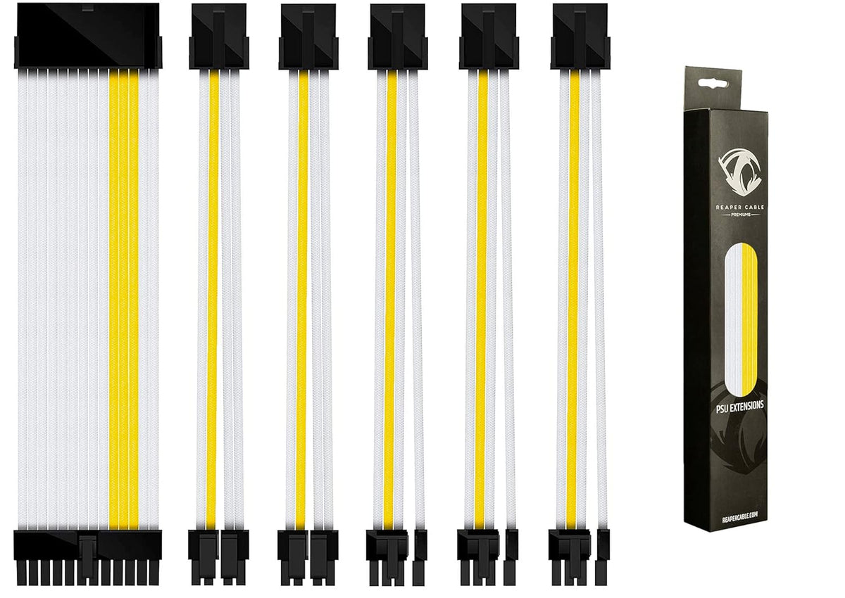Sleeved PSU Extension Set with Aluminium Cable Combs, 24 Pin, 4+4 Pin, 6+2 Pin, 30cm, White & Purple O982